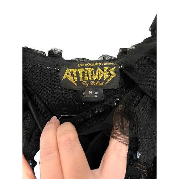 Vintage Attitudes By Debra Black Sequin Gown W/ Tulle Ruffle Neckline - Picture 5 of 7